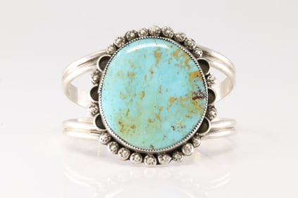 Native America Navajo Sterling Silver Kingman Turquoise Bracelet Cuff By Melvin Morgan.