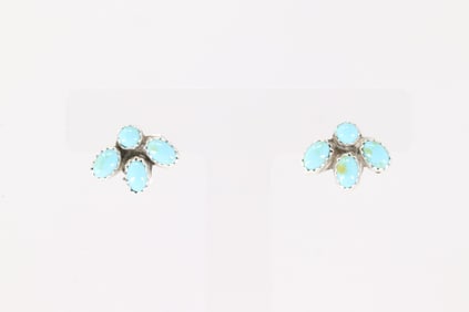 Native America Navajo Sterling Silver Kingman Turquoise Post Earring's By Sylvya Chee.
