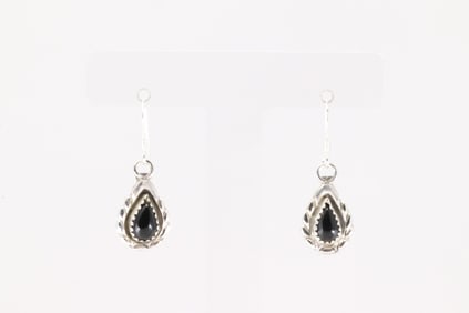 Native America Navajo Sterling Silver Black Onyx Dangling Earring's By Gerald Joe.