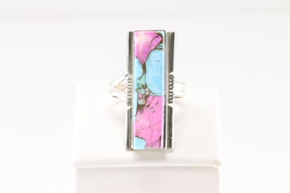 Native America Navajo Sterling Silver Cotton Candy Ring By SF.