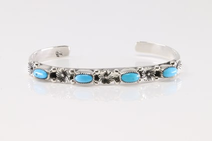 Native America Navajo Sterling Silver Turquoise Bracelet Cuff By Jereny Delgarito.