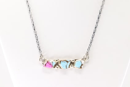 Native America Zuni Sterling Silver Cotton Candy Necklace By Jude Candelaria.