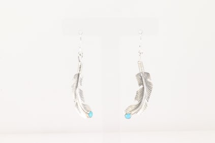 Native America Navajo Sterling Silver Turquoise Feather Dangling Earring's By Louise Joe.