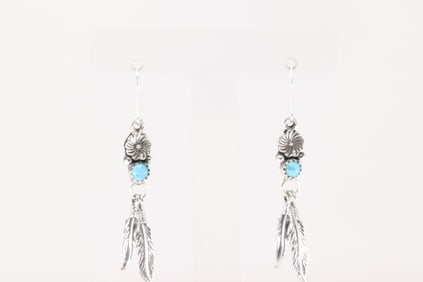 Native America Navajo Sterling Silver Turquoise Dangling Earring's By Sharon McCarthy.