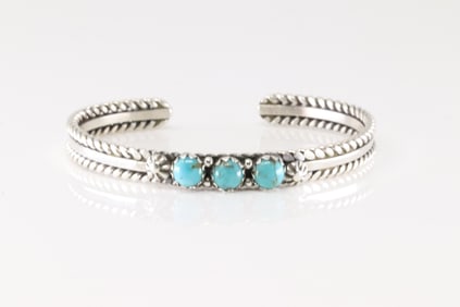 Native America Navajo Sterling Silver Turquoise Bracelet Cuff By R.King.