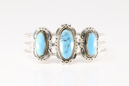 Native America Navajo Sterling Silver Turquoise Bracelet Cuff By Irvin Tsosie.