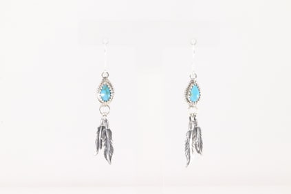 Native America Navajo Sterling Silver Turquoise Dangling Earring's By Sharon McCarthy.