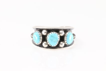 Native America Navajo Sterling Silver Turquoise Ring 3 Stone By Paul Largo.