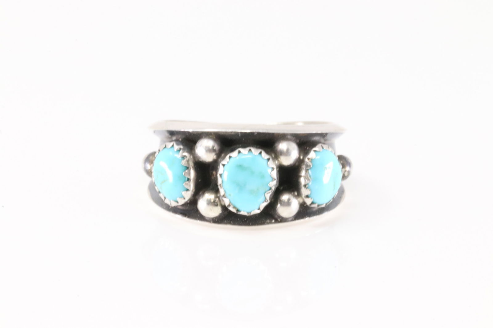 Native America Navajo Sterling Silver Turquoise Ring 3 Stone By Paul Largo.