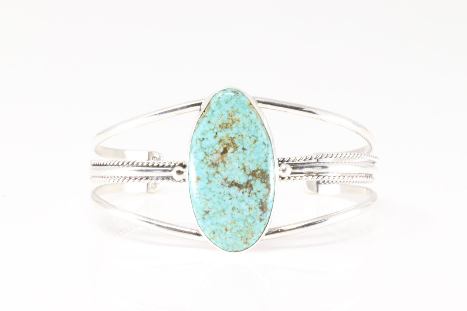 Native America Navajo Sterling Silver Kingman Turquoise Bracelet Cuff By T.Benally. (1 of 4)