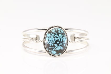 Native America Navajo Sterling Silver Turquoise Bracelet Cuff By Annie Macran.