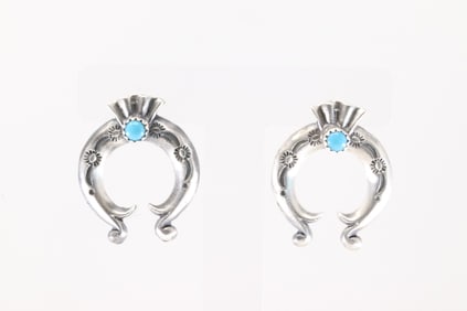 Native America Navajo Sterling Silver Turquoise naja Post Earring's By Adrienne Gordan.