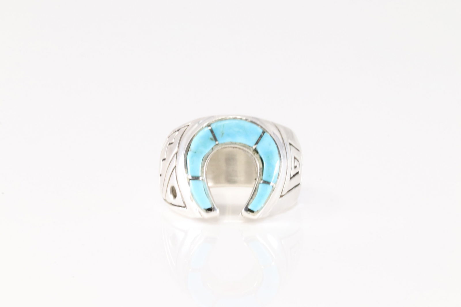 Native America Zuni Sterling Silver Turquoise Inlay Naja Ring By Bevis Tsadiasi. (1 of 4)