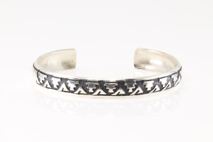 Native America Navajo Sterling Silver Stamped Design Bracelet Cuff By T&R Singer.