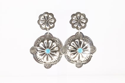 Native America Navajo Sterling Silver Turquoise Post Dangling Earring's By Genevive Blackg.