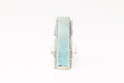 Native America Navajo Sterling Silver Turquoise Ring By S.F.