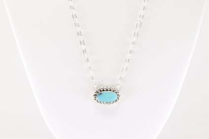 Native America Navajo Sterling Silver Turquoise Necklace By Sadie Jim.