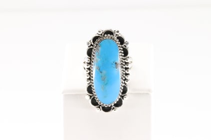 Native America Navajo Sterling Silver Turquoise Ring By Sadie Jim.