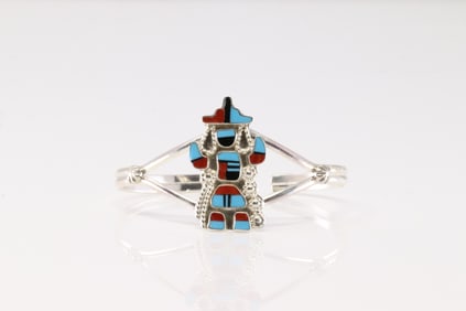 Native America Zuni Sterling Silver Multi-Color Stone Bracelet Cuff By S.J.