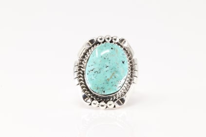 Native America Navajo Sterling Silver Turquoise Ring By Samuel Yellowhair.