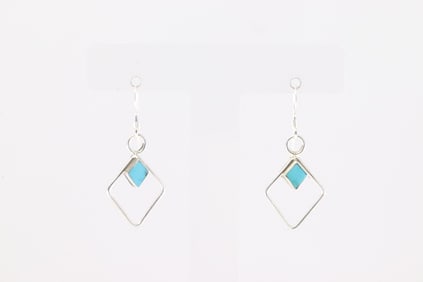 Native America Zuni Sterling Silver Turquoise Dangling Earring's By Swain Charlie.