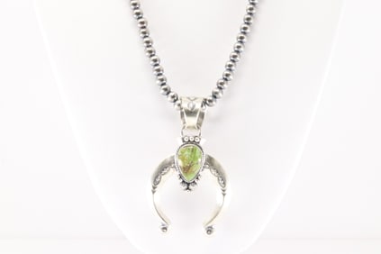 Native America Navajo Sterling Silver Sonora Gold Turquoise Naja Necklace By Samuel Yellowhair.