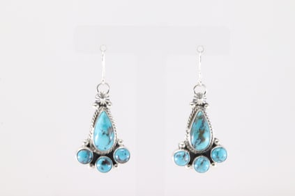 Native America Navajo Sterling Silver Turquoise Dangling Earring's By Darrell Morgan.
