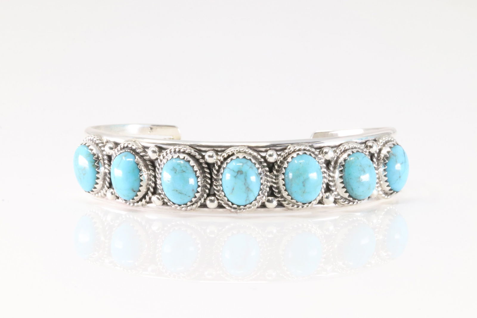 Native America Navajo Sterling Silver Turquoise Bracelet 7 Stone Cuff By Verley Betone. (1 of 4)
