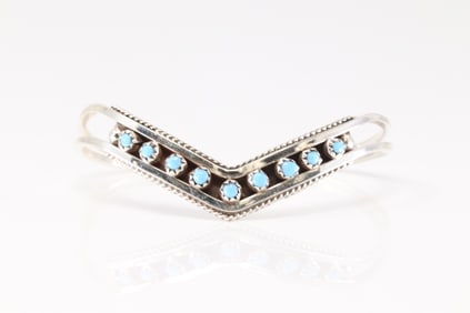 Native America Zuni Sterling Silver Turquoise Bracelet Cuff By Suzie Livingston.