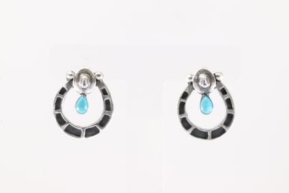 Native America Navajo Sterling Silver Turquoise Post Earring's By Brandon Belin.