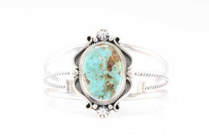 Native America Navajo Sterling Silver Kingman Turquoise Bracelet Cuff By Annie McCray.