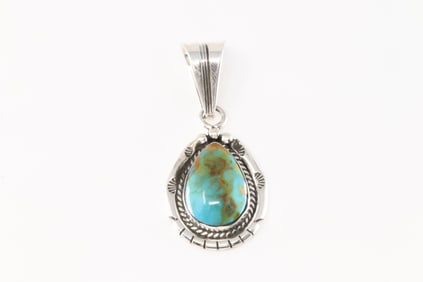 Native America Navajo Sterling Silver Turquoise Pendant By Samuel Yellowhair.