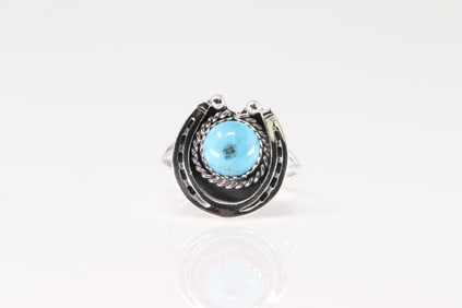 Native America Navajo Sterling Silver Turquoise Naja Ring By Theresa Smith.