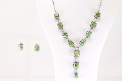 Native America Navajo Sterling Silver Sonora Gold Turquoise Necklace & Earring's Set By L.M.Y.