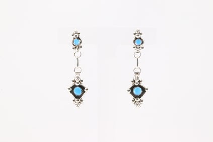 Native America Zuni Sterling Silver Turquoise Post / Dangling Earring's By Verdi Booqua.