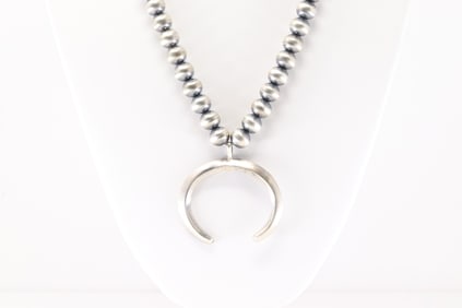 Native America Navajo Sterling Silver Pearl Beaded Naja Necklace By R.Begay.
