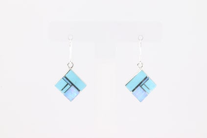 Native America Navajo Sterling Silver Opal & Turquoise Inlay Dangling Earring's By James Manygoats.