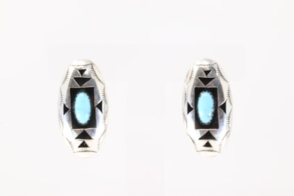 Native America Navajo Sterling Silver Turquoise Post Earring's By Felix Perry.