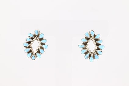 Native America Zuni Sterling Silver Turquoise Post Earring's By Herbert Lastiyano.