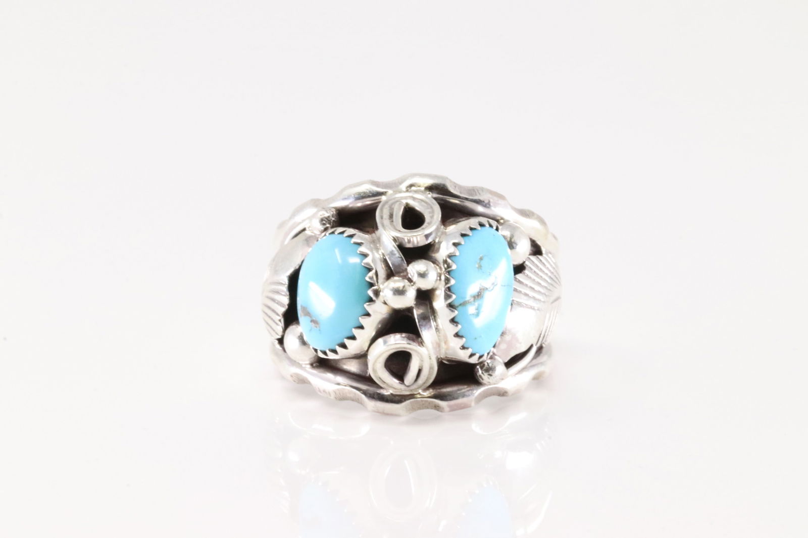 Native America Navajo Sterling Silver Turquoise Ring 2 Stone By By Max Calladitto. (1 of 4)