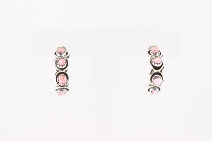 Native America Zuni Sterling Silver Pink Conch Shell Hoop Earring's BY Florenda Lonasee.