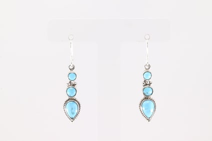 Native America Navajo Sterling Silver Turquoise Dangling Earring's By Gary Shorty.