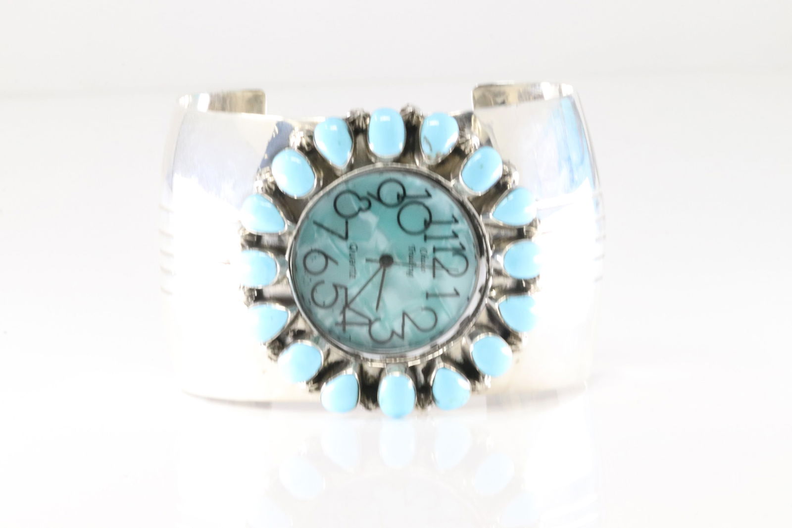 Native America Navajo Sterling Silver Kingman Turquoise Watch Bracelet Cuff By Emerson Delgarito. (1 of 5)