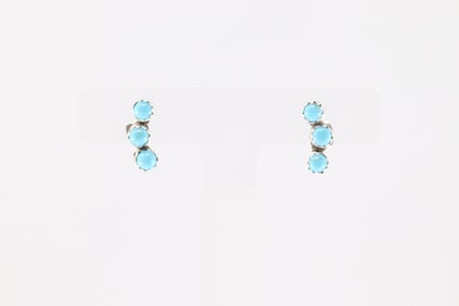 Native America Navajo Sterling Silver Kingman Turquoise Post Earring's By Sylvya Chee.