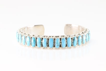 Native America Navajo Sterling Silver Kingman Turquoise Bracelet Cuff By Juspert Wilson.