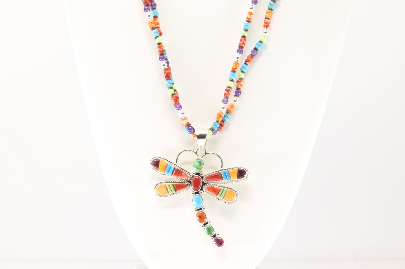 Native America Navajo Sterling Silver Multi-Color Stone Dragonfly Necklace By T. (1 of 4)