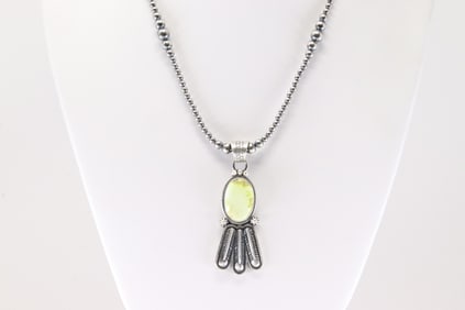 Native America Navajo Sterling Silver Palomino Turquoise Pendant By Marita Banally. With Pearl
