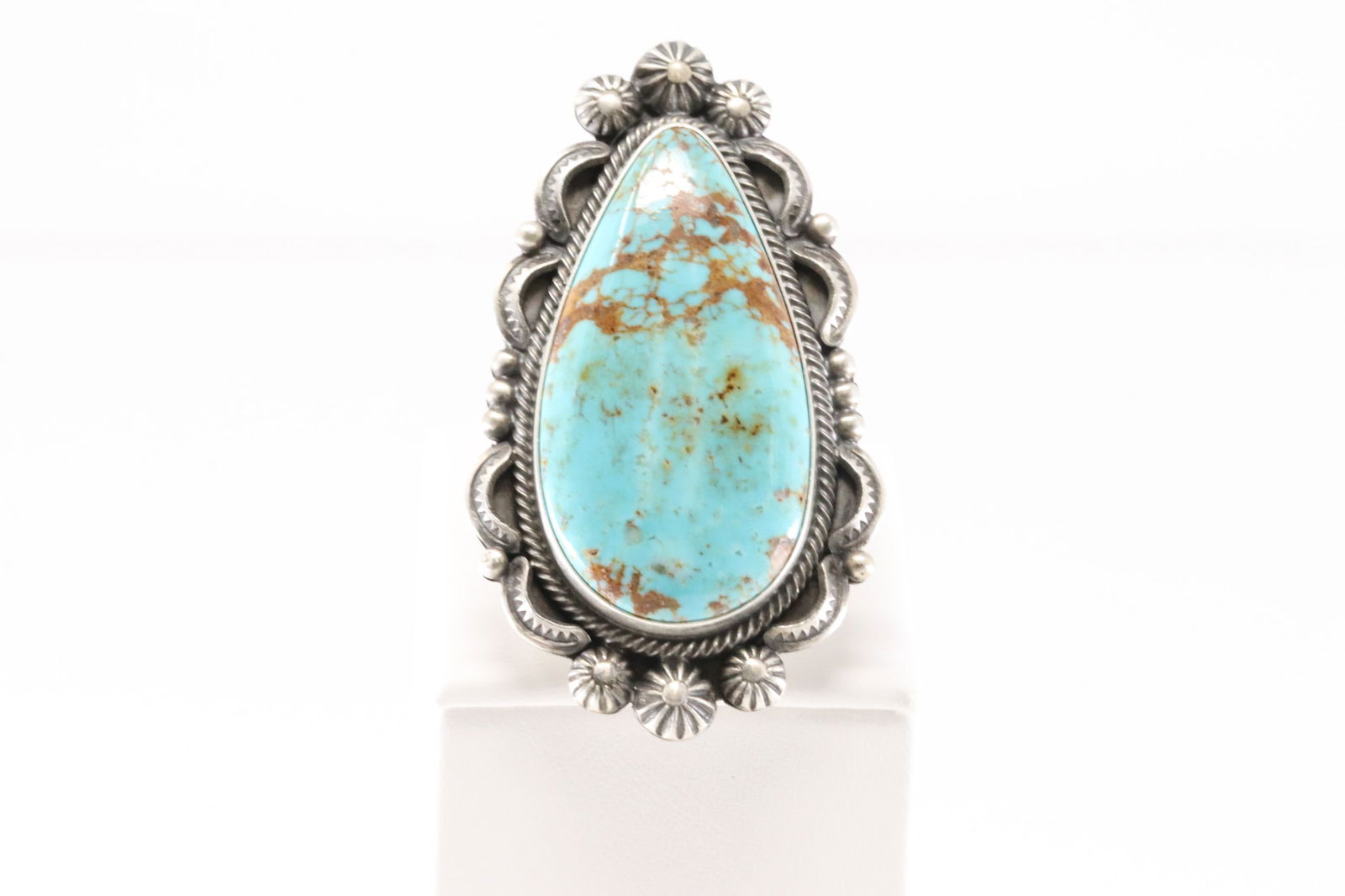 Native America Navajo Sterling Silver Kingman Turquoise Ring By R. (1 of 4)