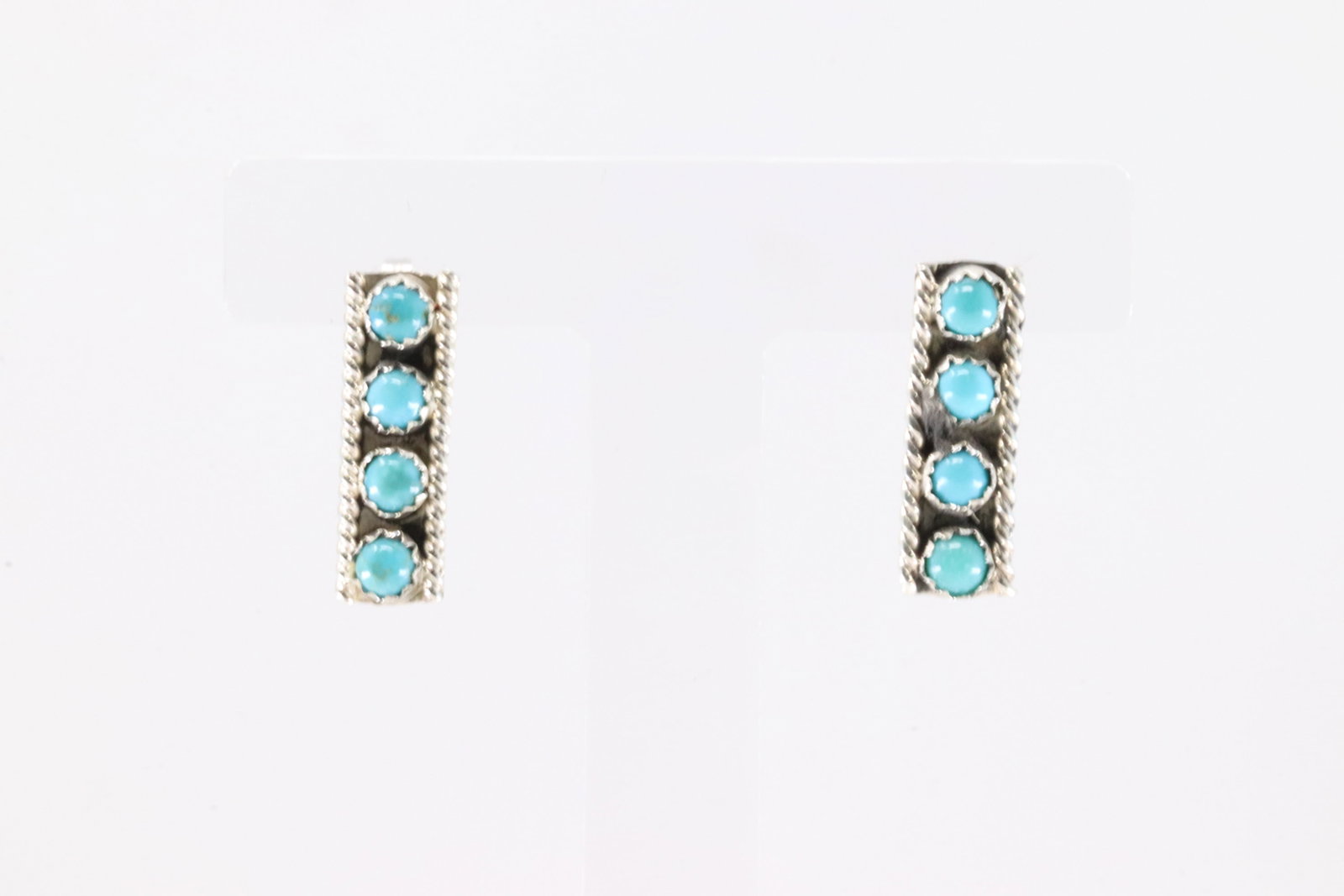 Native America Navajo Sterling Silver Turquoise Post Earring's By Janic Spencer.: This is a Native America Navajo Sterling Silver Turquoise Post Earring's By Janic Spencer.
