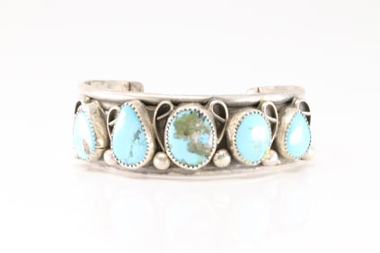 Native America Navajo Sterling Silver Kingman Turquoise Bracelet Cuff By Rena Shelly.